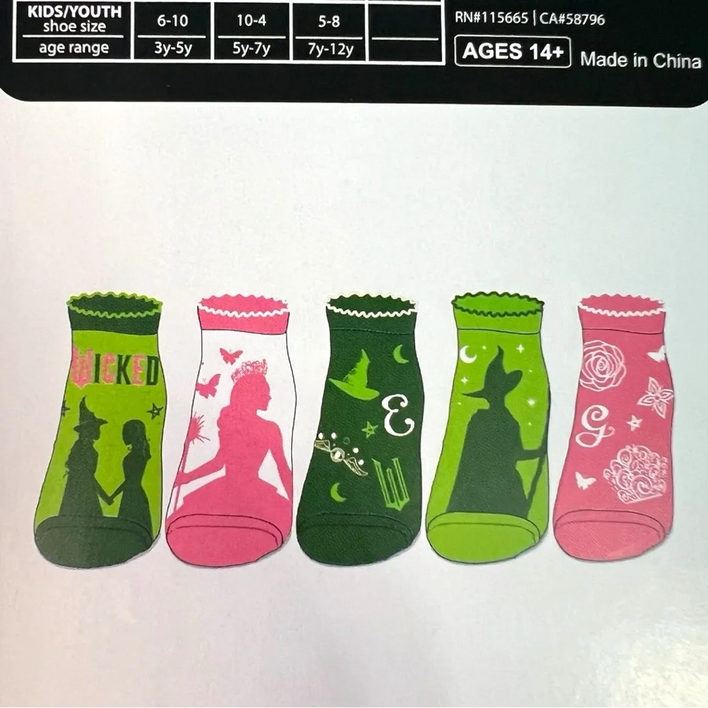 Wicked Ankle Socks 5 Pairs in Gift Tin Green and Pink Sock Size 9-11